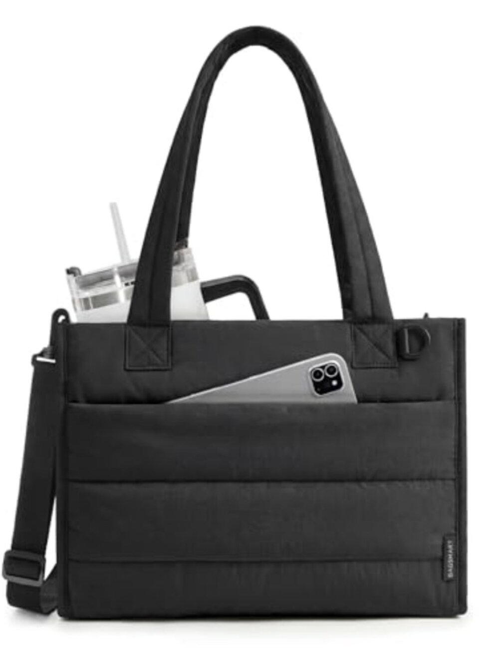 Lightweight Quilted Puffer Tote Bag with Laptop Compartment Crossbody